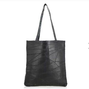 La Marey Black Genuine Leather Handbag with Matching Faux Shoulder Strap